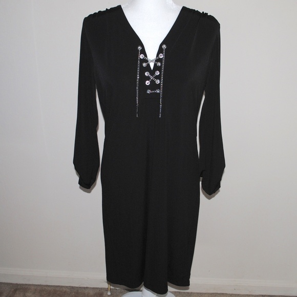 MICHAEL Michael Kors Dresses & Skirts - Michael Kors Silver Chain Lace Up Black Dress